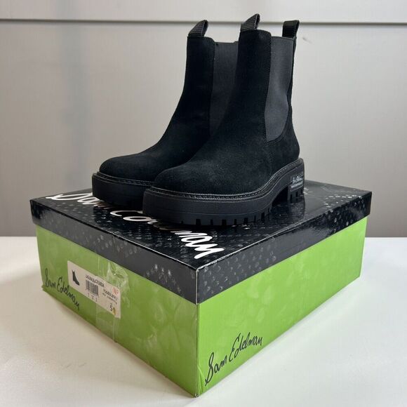 Sam Edelman Laguna Boots 5 Black Suede Leather Chelsea Rounded Toe Pull On Ankle - Picture 1 of 8